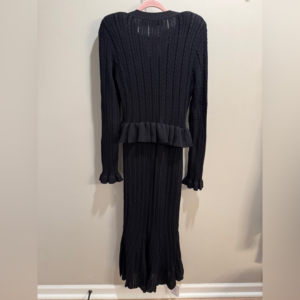 New Self-Portrait Black Knit Peplum Midi Dress Size Large - Picture 6 of 6